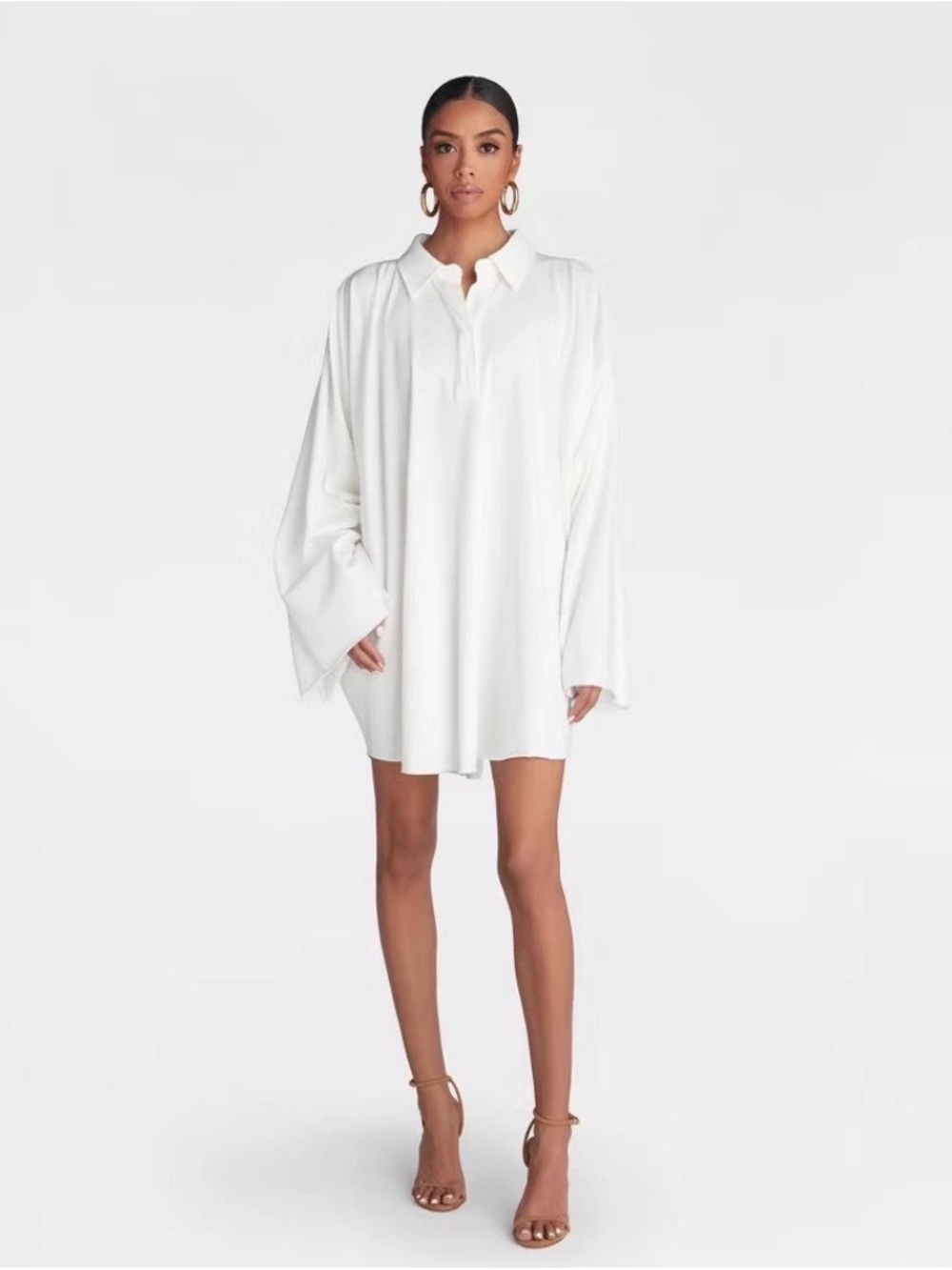 KBB by KAHLANA Women's Long Sleeve 'The Henley Dress' - White XS